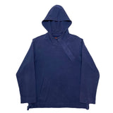(DESIGNERS) 2007 Y-3 DEFORMED ZIP DESIGN DIAGONAL HALF BUTTON STYLE PULLOVER STRETCH HOODIE SWEAT SHIRT