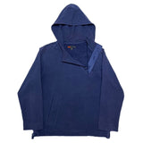 (DESIGNERS) 2007 Y-3 DEFORMED ZIP DESIGN DIAGONAL HALF BUTTON STYLE PULLOVER STRETCH HOODIE SWEAT SHIRT