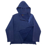 (DESIGNERS) 2007 Y-3 DEFORMED ZIP DESIGN DIAGONAL HALF BUTTON STYLE PULLOVER STRETCH HOODIE SWEAT SHIRT