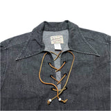(vintage) MADE IN USA ROCKMOUNT YARN DYED BLACK DENIM LACE UP SHIRT