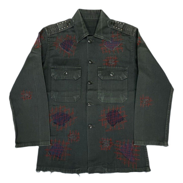 (VINTAGE) UNKNOWN ALL OVER PATCHWORK REMAKE OVER DYED MILITARY SHIRT
