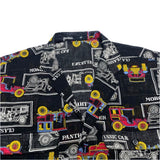 (vintage) 1970'S～ UNKNOWN CLASSIC CAR PATTERN ALL OVER PRINT OPEN COLLAR SHORT SLEEVE BOX SHIRT