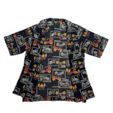 (vintage) 1970'S～ UNKNOWN CLASSIC CAR PATTERN ALL OVER PRINT OPEN COLLAR SHORT SLEEVE BOX SHIRT