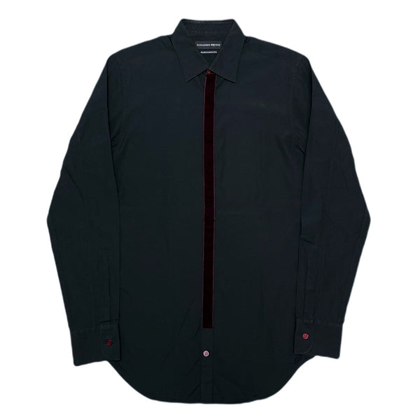(DESIGNERS) MADE IN ROMANIA ALEXANDER McQUEEN FRONT PACKET VELOUR PANELED FLY FRONT DRESS SHIRT