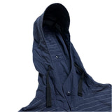 (DESIGNERS) MADE IN USA ENGINEERED GARMENTS STRIPED PATTERN PANELED HOODED VEST WITH 3D POCKET
