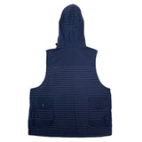 (DESIGNERS) MADE IN USA ENGINEERED GARMENTS STRIPED PATTERN PANELED HOODED VEST WITH 3D POCKET