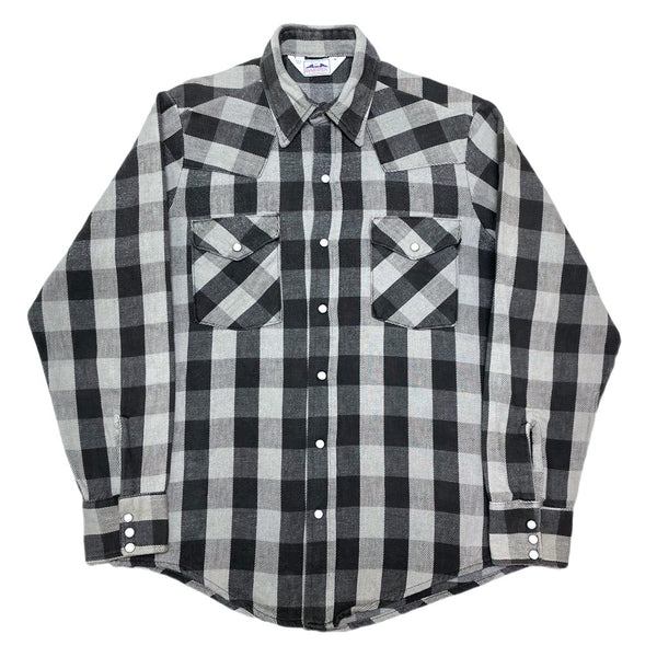 (VINTAGE) 1980'S～ MADE IN USA DAKOTA by FIVE BROTHER BLOCK CHECKERED HEAVY FLANNEL WESTERN SHIRT