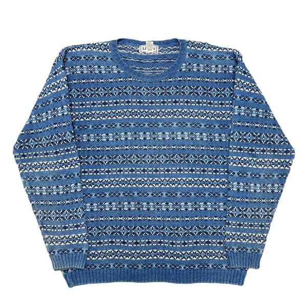 (VINTAGE) 1980'S～ MADE IN SCOTLAND L.L.BEAN FAIR ISLE PATTERN INDIGO DYED COTTON KNIT