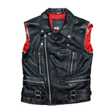 (vintage) 1990'S～ UNKNOWN SLEEVE CUT OFF UK STYLE DOUBLE BREASTED LEATHER BIKAER JACKET VEST