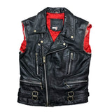 (vintage) 1990'S～ UNKNOWN SLEEVE CUT OFF UK STYLE DOUBLE BREASTED LEATHER BIKAER JACKET VEST