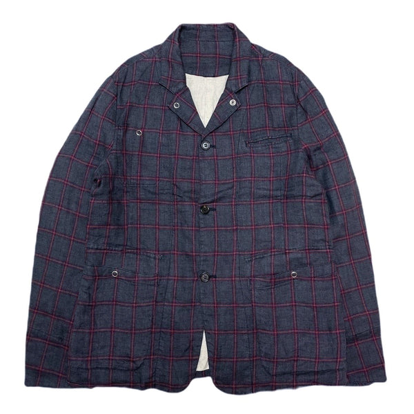 (DESIGNERS) 2017 UNDER COVER LATTICE PATTERN LINEN 100% 3 BUTTON BLAZER JACKET