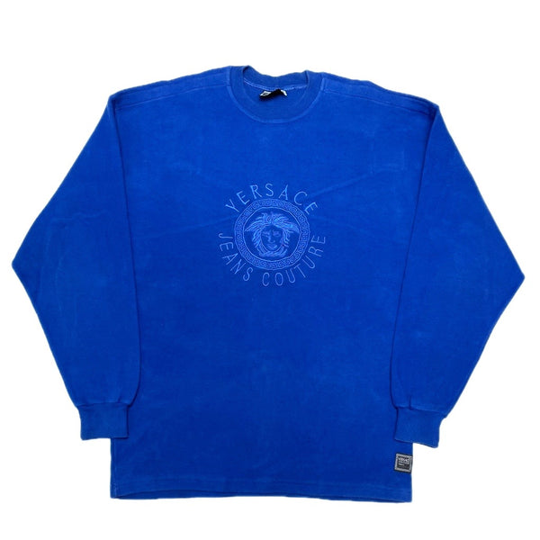 (DESIGNERS) MADE IN ITALY VERSACE JEANS COUTURE MEDUSA EMBROIDERED FRONT BRUSHED SWEAT SHIRT