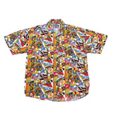 (vintage) 1980'S～ MADE IN TAIWAN GET USED AMERICAN COMIC STYLE PRINT TOTAL PATTERN RAYON SHORT SLEEVE SHIRT