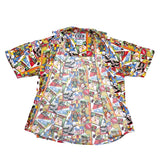 (vintage) 1980'S～ MADE IN TAIWAN GET USED AMERICAN COMIC STYLE PRINT TOTAL PATTERN RAYON SHORT SLEEVE SHIRT