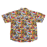 (vintage) 1980'S～ MADE IN TAIWAN GET USED AMERICAN COMIC STYLE PRINT TOTAL PATTERN RAYON SHORT SLEEVE SHIRT