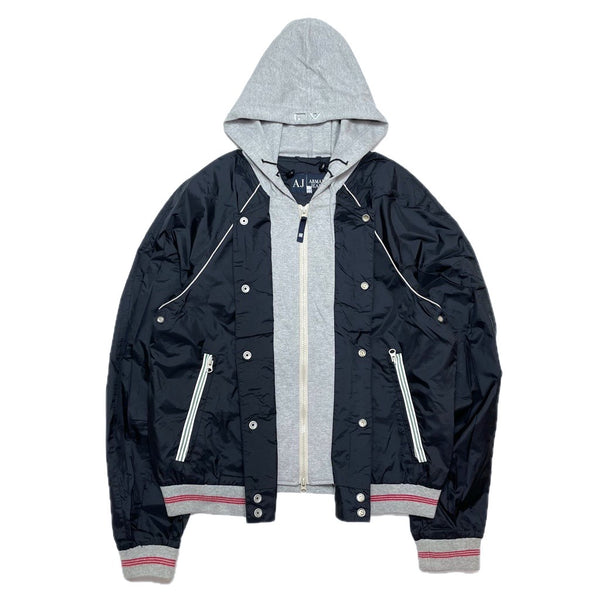 (DESIGNERS) ARMANI JEANS LAYERED STYLE NYLON VARSITY JACKET