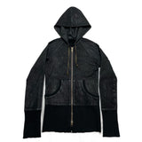 (designers) MADE IN JAPAN L.G.B. RIB KNIT PANELED PIG LEATHER ZIP UP HOODIE