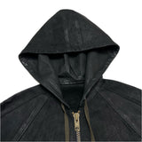 (designers) MADE IN JAPAN L.G.B. RIB KNIT PANELED PIG LEATHER ZIP UP HOODIE