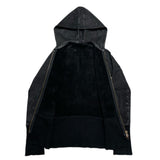 (designers) MADE IN JAPAN L.G.B. RIB KNIT PANELED PIG LEATHER ZIP UP HOODIE