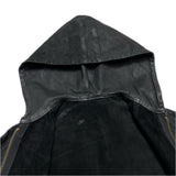 (designers) MADE IN JAPAN L.G.B. RIB KNIT PANELED PIG LEATHER ZIP UP HOODIE