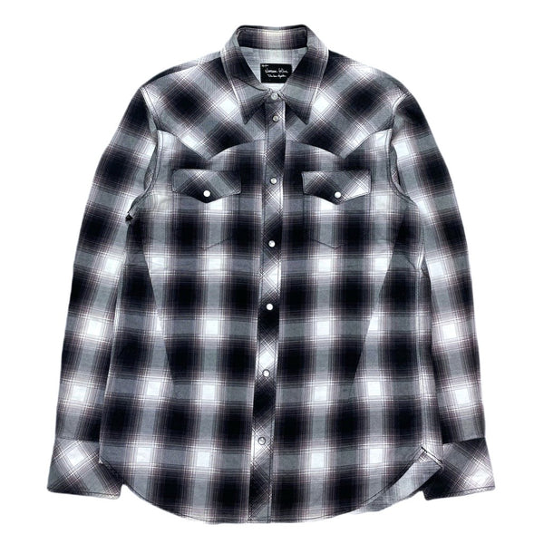 (DESIGNERS) 2000'S～ NUMBER NINE SHADOW PLAID PRINT FLANNEL WESTERN SHIRT WITH GUSSET
