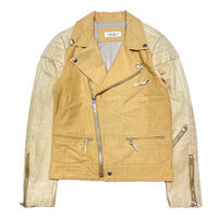 (DESIGNERS) MADE IN JAPAN UNUSED SLEEVE LEATHER PANELED DOUBLE BREASTED COTTON BIKER JACKET