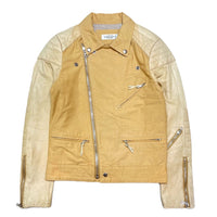 (DESIGNERS) MADE IN JAPAN UNUSED SLEEVE LEATHER PANELED DOUBLE BREASTED COTTON BIKER JACKET