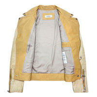 (DESIGNERS) MADE IN JAPAN UNUSED SLEEVE LEATHER PANELED DOUBLE BREASTED COTTON BIKER JACKET