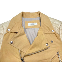 (DESIGNERS) MADE IN JAPAN UNUSED SLEEVE LEATHER PANELED DOUBLE BREASTED COTTON BIKER JACKET
