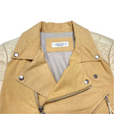 (DESIGNERS) MADE IN JAPAN UNUSED SLEEVE LEATHER PANELED DOUBLE BREASTED COTTON BIKER JACKET