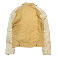 (DESIGNERS) MADE IN JAPAN UNUSED SLEEVE LEATHER PANELED DOUBLE BREASTED COTTON BIKER JACKET