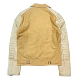 (DESIGNERS) MADE IN JAPAN UNUSED SLEEVE LEATHER PANELED DOUBLE BREASTED COTTON BIKER JACKET