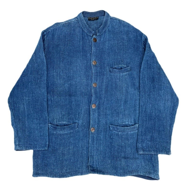 (VINTAGE) MADE IN INDIA GRANPIE LINEN 100% INDIGO DYED STAND UP COLLAR JACKET