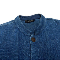 (VINTAGE) MADE IN INDIA GRANPIE LINEN 100% INDIGO DYED STAND UP COLLAR JACKET
