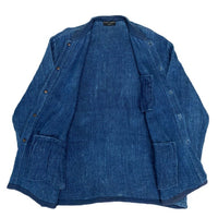 (VINTAGE) MADE IN INDIA GRANPIE LINEN 100% INDIGO DYED STAND UP COLLAR JACKET