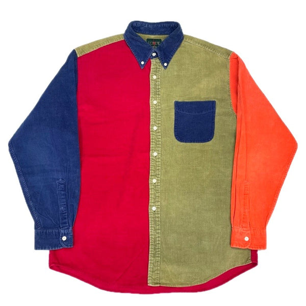 (VINTAGE) 1990'S～ MADE IN HONG KONG J.CREW GIANT TAG 4 COLOR PANELED CORDUROY BUTTON DOWN SHIRT