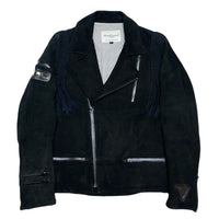 (DESIGNERS) 2008 MADE IN JAPAN UNDERCOVERISM DEER SUEDE UK TYPE DOUBLE BREASTED BIKER JACKET WITH FRINGE