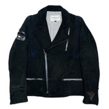 (DESIGNERS) 2008 MADE IN JAPAN UNDERCOVERISM DEER SUEDE UK TYPE DOUBLE BREASTED BIKER JACKET WITH FRINGE