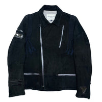 (DESIGNERS) 2008 MADE IN JAPAN UNDERCOVERISM DEER SUEDE UK TYPE DOUBLE BREASTED BIKER JACKET WITH FRINGE