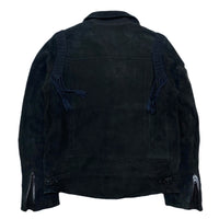 (DESIGNERS) 2008 MADE IN JAPAN UNDERCOVERISM DEER SUEDE UK TYPE DOUBLE BREASTED BIKER JACKET WITH FRINGE