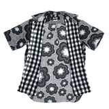 (DESIGNERS) AD2011 BLACK COMME des GARCONS PLAID PATTERN X FLORAL PATTERN PANELED DESIGN SHORT SLEEVE SHIRT