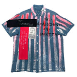 (vintage) 2000'S～ UNKNOWN COTTON LINEN STRIPED PATTERN SHORT SLEEVE ANARCHY SHIRT