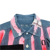 (vintage) 2000'S～ UNKNOWN COTTON LINEN STRIPED PATTERN SHORT SLEEVE ANARCHY SHIRT
