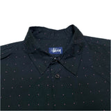 (vintage) 1990'S～ MADE IN USA OLD STUSSY NAVY TAG SMALL LOGO ALL OVER PRINT SHORT SLEEVE SHIRT