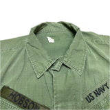 (vintage) 1968 US ARMY JUGLE FATIGUE 4th RIP STOP JACKET WITH NAVY PATCH, SEABEES EMBROIDERY