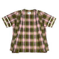 (DESIGNERS) 2004 bal SHADOW PLAID COLLARLESS ZIP UP SHORT SLEEVE CUBA SHIRT