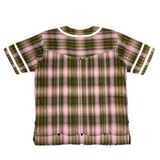 (DESIGNERS) 2004 bal SHADOW PLAID COLLARLESS ZIP UP SHORT SLEEVE CUBA SHIRT