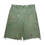 (designers) MADE IN USA SHANANA MIL CROSS EMBROIDERY RERMAKE US ARMY CUTOFF BAKER PANTS