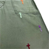 (designers) MADE IN USA SHANANA MIL CROSS EMBROIDERY RERMAKE US ARMY CUTOFF BAKER PANTS