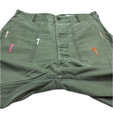 (designers) MADE IN USA SHANANA MIL CROSS EMBROIDERY RERMAKE US ARMY CUTOFF BAKER PANTS